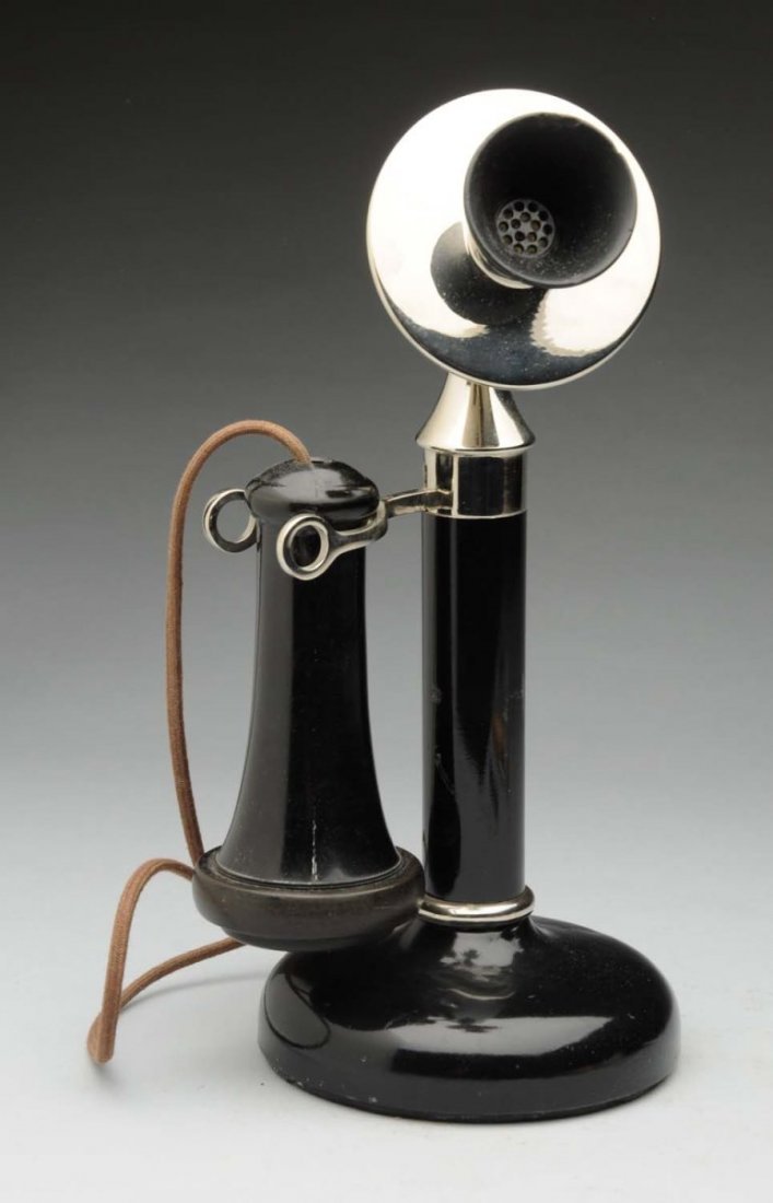 Dean Electric Candlestick Phone Unmarked.: Black base and shaft, the rest is nickel. Repainted and Re - nickeled. Condition (Excellent). Size 11" T.