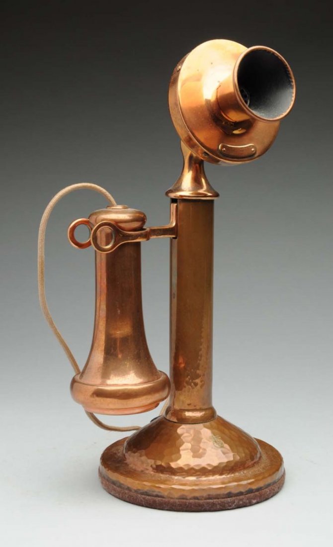 1915 Custom "Roycroft" Desk Set.: This is a beautiful Western Electric candlestick modified in 1915 under the direction of Elbert Hubbard, American philosopher, writer and entrepreneur at his Roycroft Campus in East Aurora, New York. 