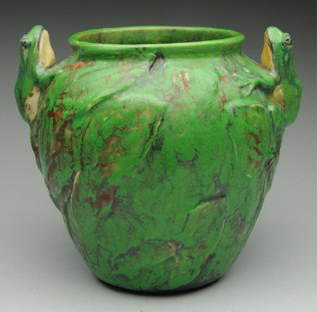 Singed Weller Vase with Frog Handles.: Minor crazing, no chips or cracks. Condition (Excellent).