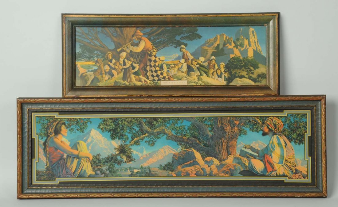 Lot of 2: Maxfield Parrish Prints.: 1909 Pied Piper. 1917 C.A. Crane, Cleveland. Both pictures are framed under glass. Condition Excellent Size Largest 32 -1/2" x 10 -1/2"