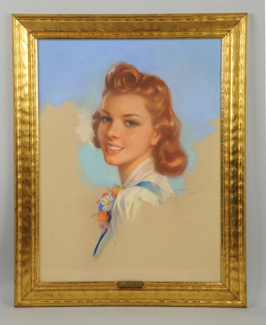 Jules Erbit. 1889-1968.: Jeannie", Gerlach Barklow Co. calendar image. Pastel on board. Size 24 - 1/2" x 18 - 1/2