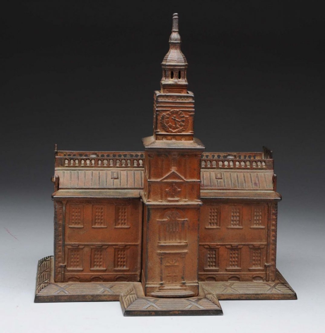 Independence Hall Cast Iron Still Bank.: Manufactured by Enterprise Manufacturing Co. All original. Condition (Excellent). Size 9 - 1/2" L.