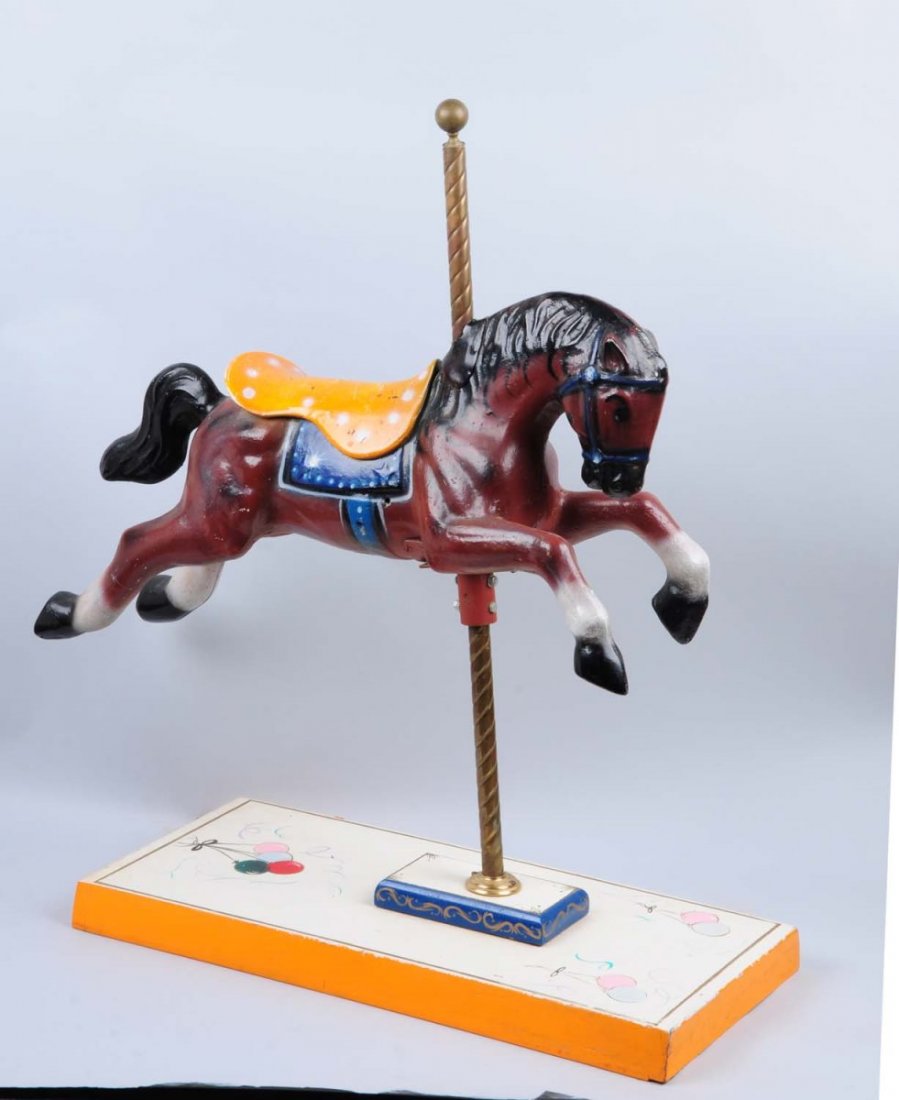Vintage 1950s Carousel Horse.: This small horse is from a kiddie carousel ride. Appears to be 1950s era. A nice example with little damage and no repair. Condition (Excellent). Size 40" L