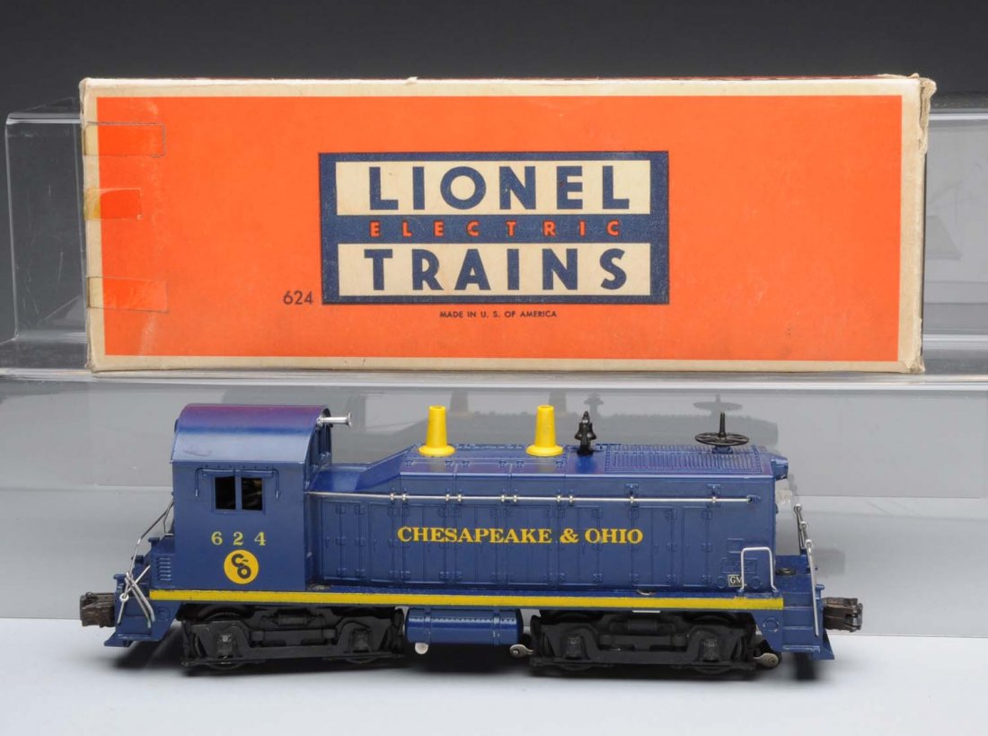 Lionel Post War No. 624 Diesel Switcher Engine.: Includes: original box with inserts. Box has some tape. Very little wear. Condition (Excellent).