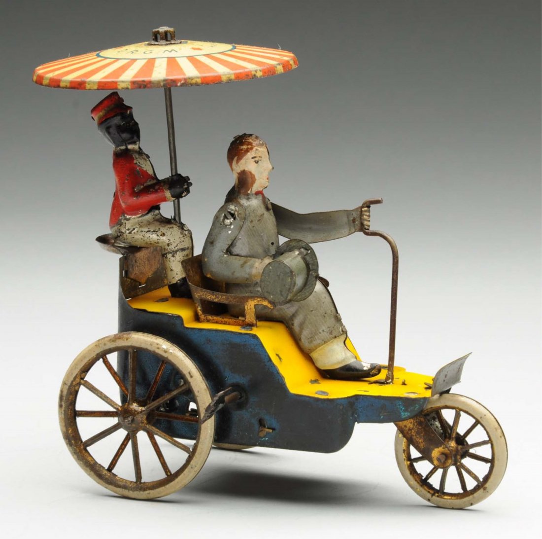 Lehmann Tin Litho Wind-Up Onkel-Onkel Toy.: German. Toy includes its original umbrella. There is some litho loss, wear, and oxidation to the bare metal parts. Condition (Very Good). Size 5 - 1/2" L.