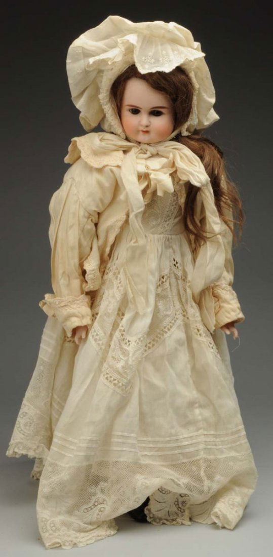 Splendid ABG Child Doll.: German bisque shoulder head incised only ten, but appears to be made by Alt, Beck & Gottschalck with long multistroked eyebrows, painted upper and lower lashes, sleeping eyes, open mouth with upper te