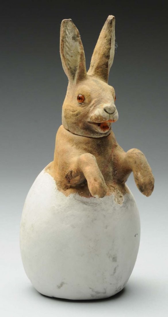 German Rabbit in Egg Candy Container.: This rabbit container has minor overall wear, but no damage or repair. Condition (Very Good Plus). Size 7" T.
