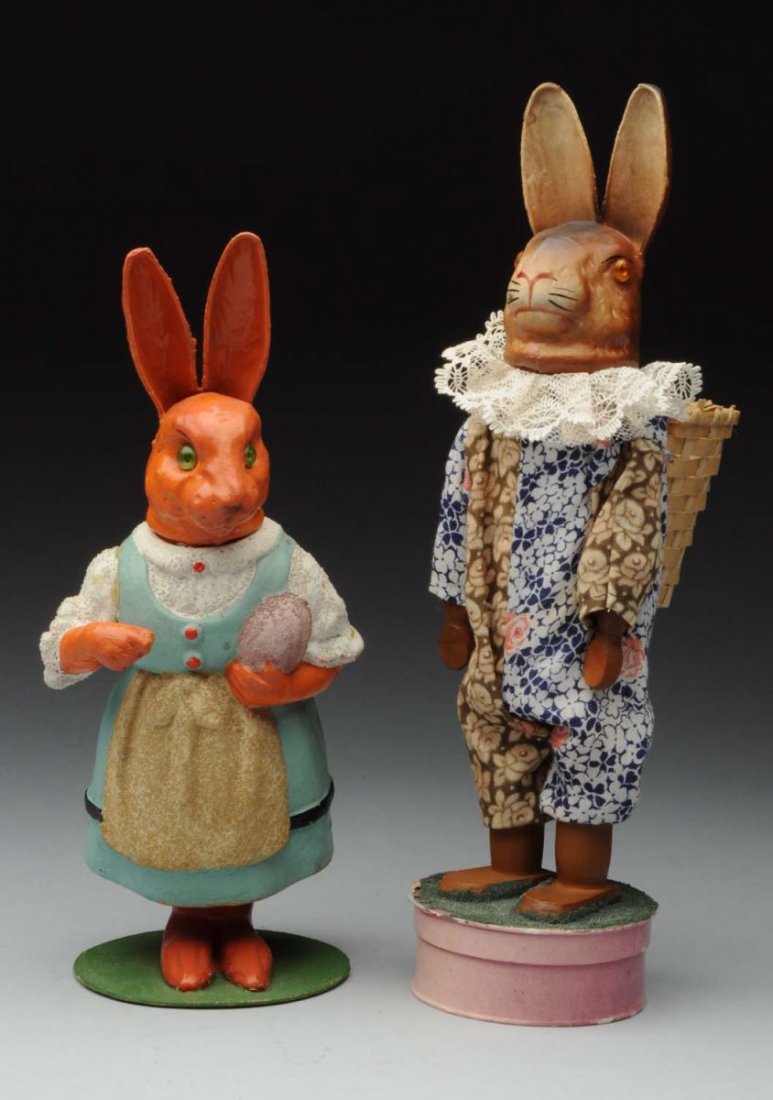 Lot of 2: Rabbit Candy Containers.: These two rabbits have only light overall wear. Condition (Excellent). Size Largest :10 -1/2" T.