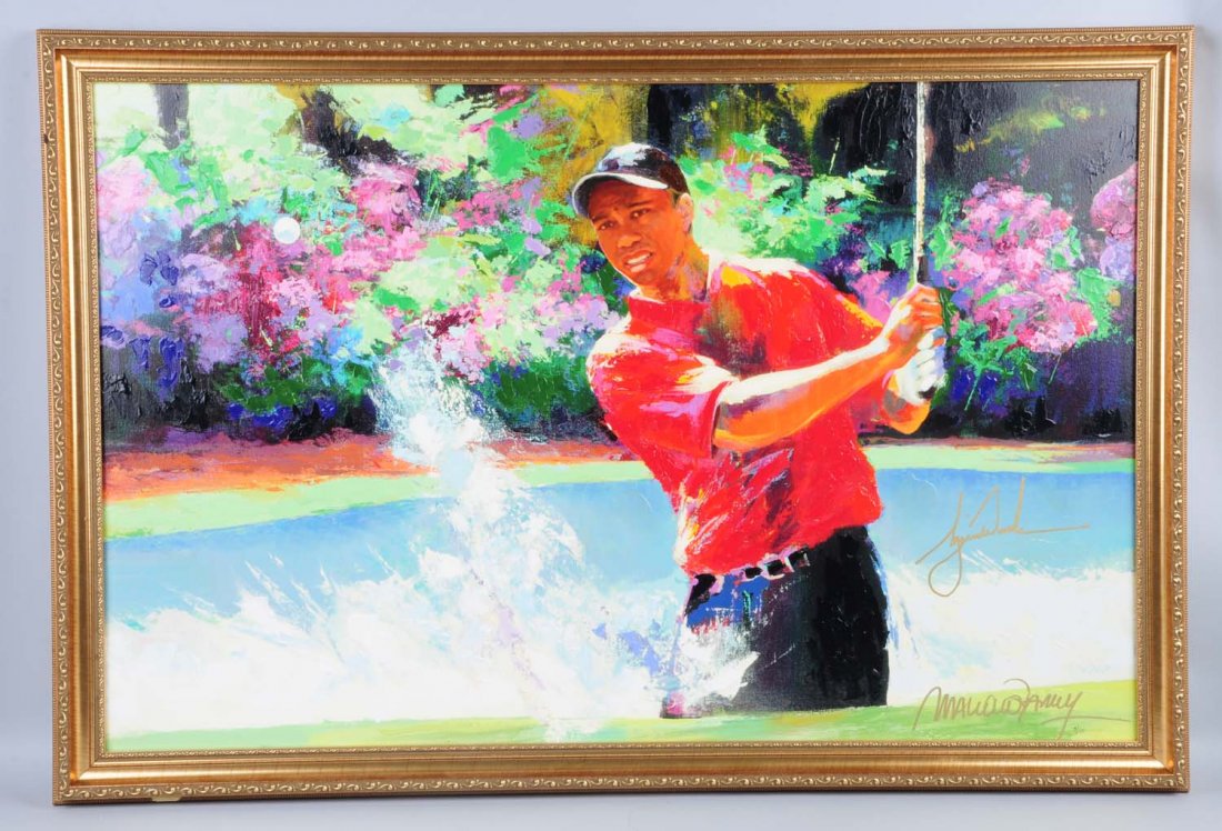 Malcolm Farley Tiger Woods Giclee - Signed.: This giclee of Tiger Woods is by Malcolm Farley. It is signed by both Woods and Farley. Condition (Excellent). Size 31" x 45"