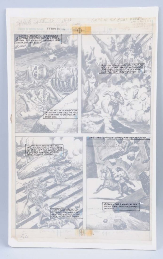 Ernie Chan Original Conan Comic Art.: We believe this original illustration is by Ernie Chan. It is from the Savage Sword of Conan No. 62. It is not signed. Condition (Excellent). Size 11" x 18 - 1/2"