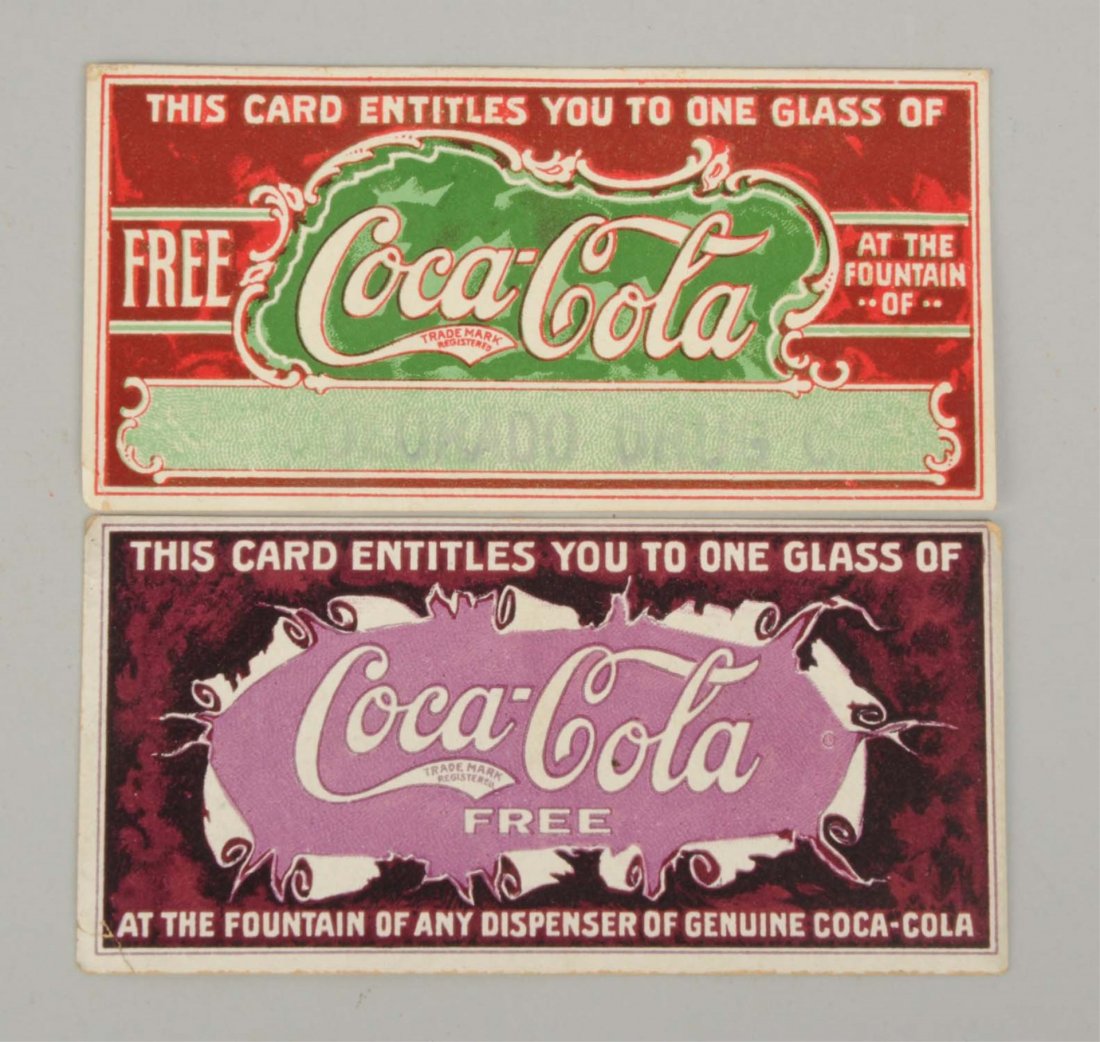 Lot Of 2: 1908 Coca - Cola Coupons.: These two coupons have only the most minor corner bumping. Very bright and colorful otherwise. Condition (Excellent). Size Each : 3 -1/2" L.