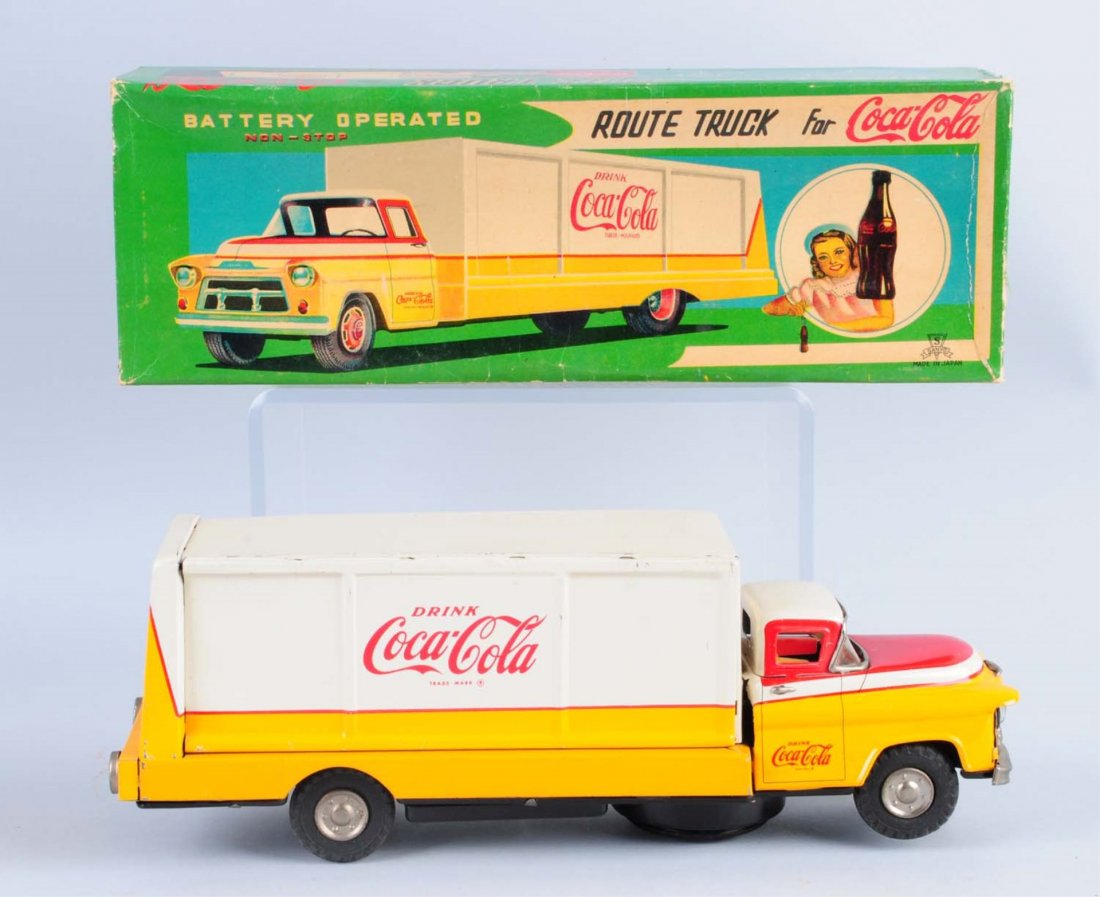 Japanese Coca - Cola Friction Truck With Box.: This 1960s Japanese tin friction Coca - cola truck is in great condition and includes it's original box. Condition (Very Good Plus). Size 13" L.