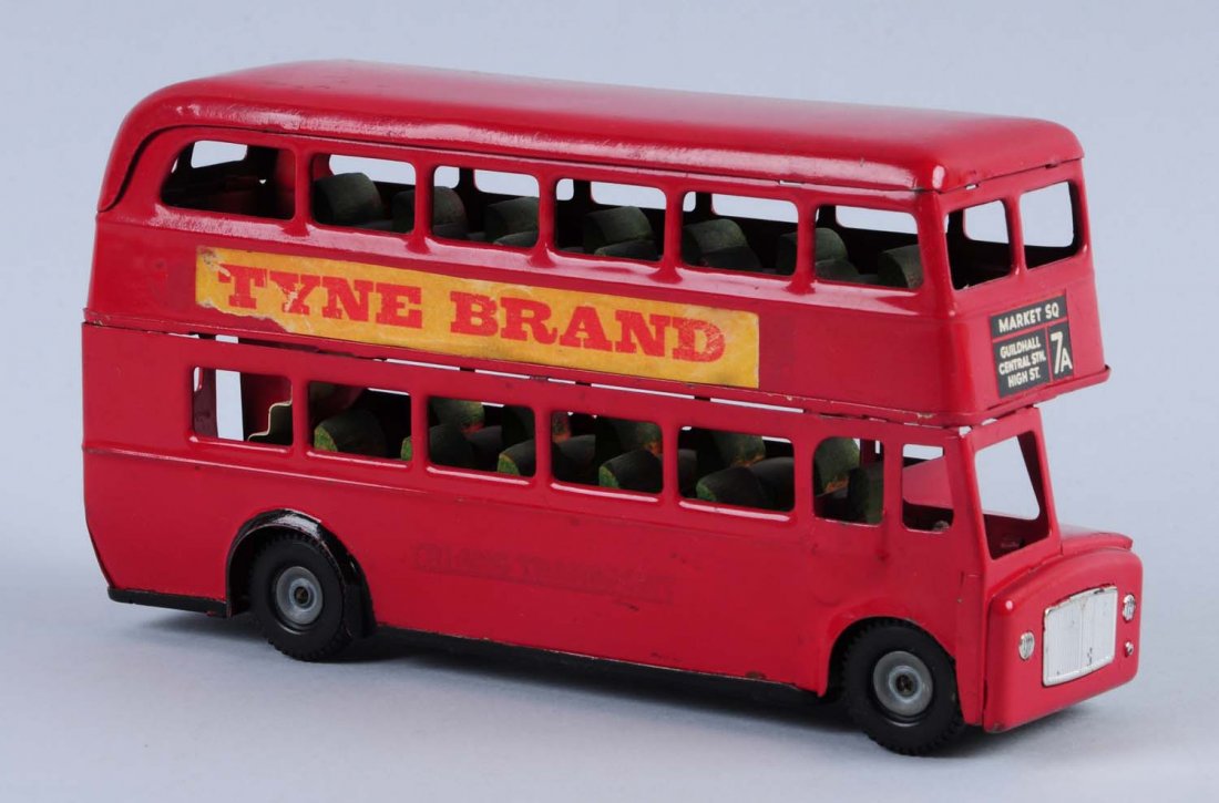 Die Cast Double Decker Bus.: Bus has a few scratches. The bottom of the bus seems to of been repainted and possibly the rest of the bus. Has original decals on both sides, some of them have paper loss to them. Bus also has its or