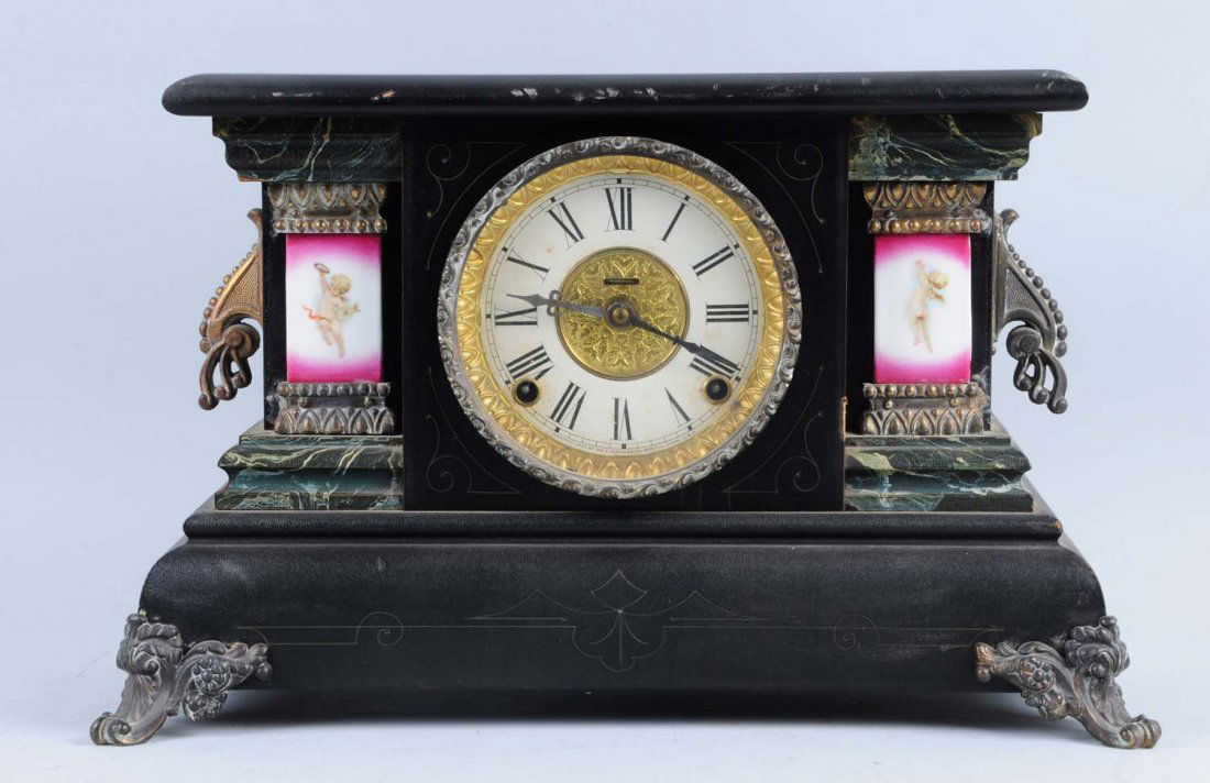 Ingraham Mantle Clock.: Time and strike clock. Has pendulum but no key. Does work. Condition (Excellent). Size 17"x10 1/2"