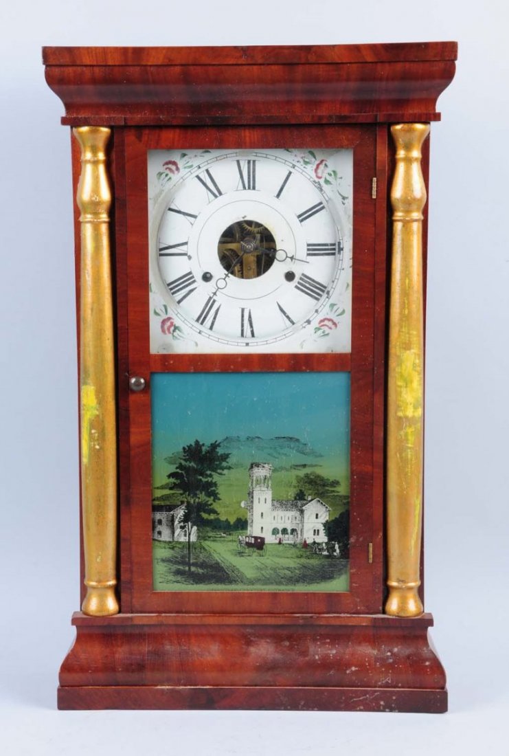 Seth Thomas Gilt Column Clock.: Time and strike clock. Has weights. The face has been touched up. Does not have pendulum or key. Condition (Excellent). Size 15" x 25"