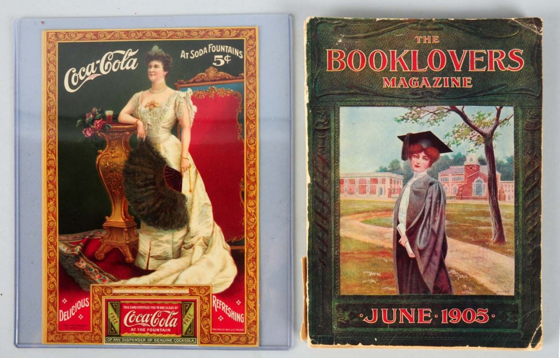 Lot of 2: Coca-Cola 1904 Large Color Ads/Coupons.: One is still undetached from the 1905 edition of The Book lovers Magazine. No wear on either. Condition (Near Mint). Size Largest: 9 - 3/4" x 6 - 1/2".