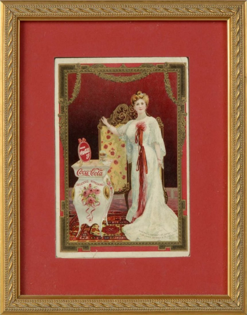 1904 Small Coca-Cola Menu Board.: Framed and matted under glass. Light wear, soiling, small bends, and erasures of pencil writing on the back. Condition (Very Good). Size Framed: 9 - 1/2" x 7 - 1/2".