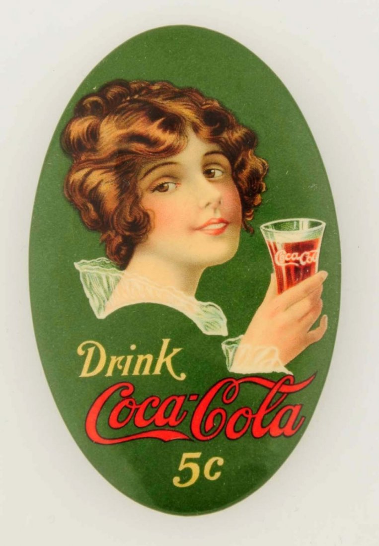 1914 Coca-Cola Pocket Mirror.: A few small surface breaks and bumpiness of same. Condition (Excellent). Size 3" L.