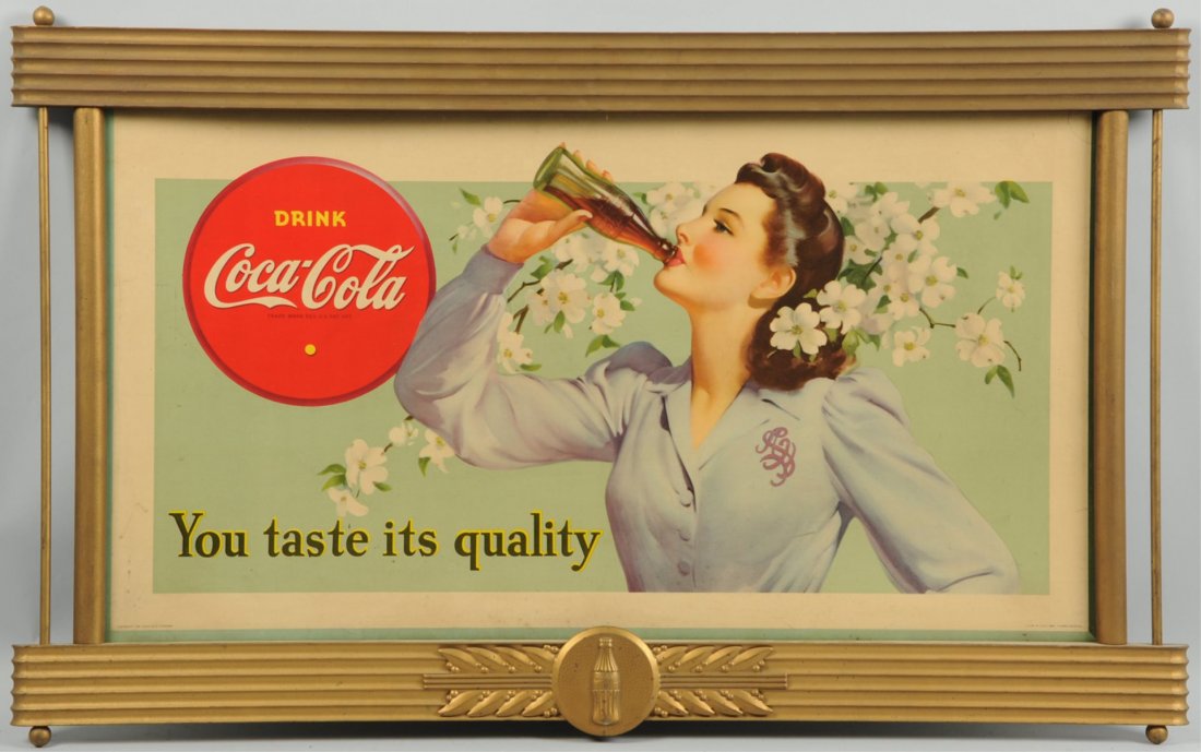 1942 Small Coca-Cola Poster.: With original Kay frame medium soiling, light surface marks, small upper right corner bend line. Condition (Very Good Plus). Size Framed: 41 - 1/4" x 25 - 3/4".