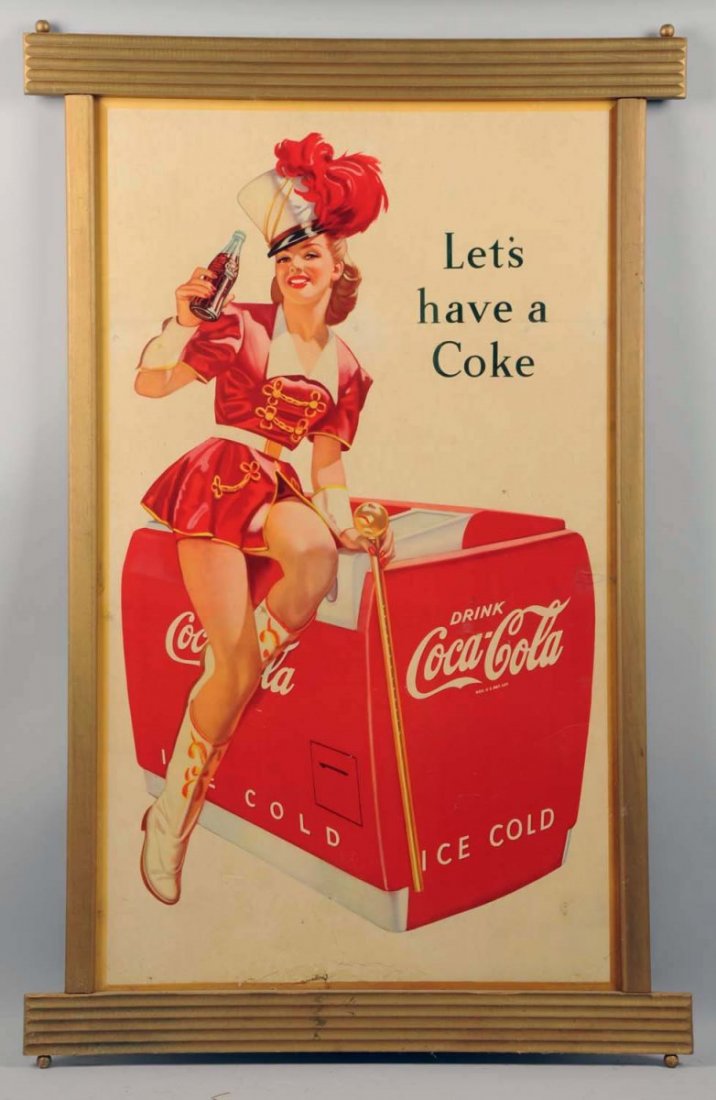 1946 Coca-Cola Poster & New Frame.: Closed punches and tears, a few spots, and areas of touchup. Also, light wear, soiling, and marks. Condition (Good - Very Good). Size Framed: 57" x 36".