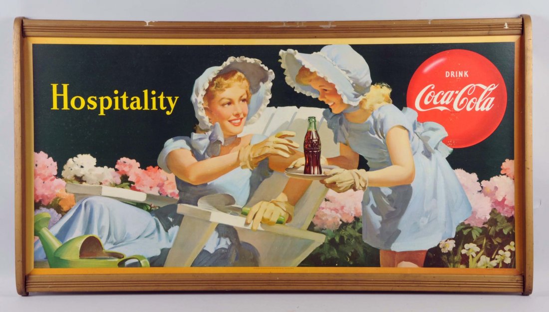1950 Large Coca-Cola Poster in Kay Frame.: Medium surface rubs and corner bends in lower right. Condition (Excellent). Size Framed: 31 - 1/2" x 57 - 3/4".