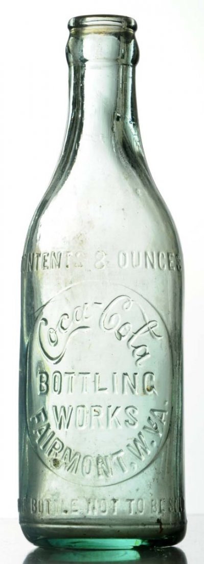 Fairmont, West Virginia Coca-Cola Bottle.: Light soiling and one very small closed crack. Condition (Excellent). Size 7 - 3/4" T.