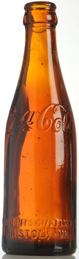 Bristol, Virginia Amber Coca-Cola Bottle.: Lip chips with some repair there and minor nicks/wear otherwise. Dixie bottling works. Condition (Very Good). Size 8" T.