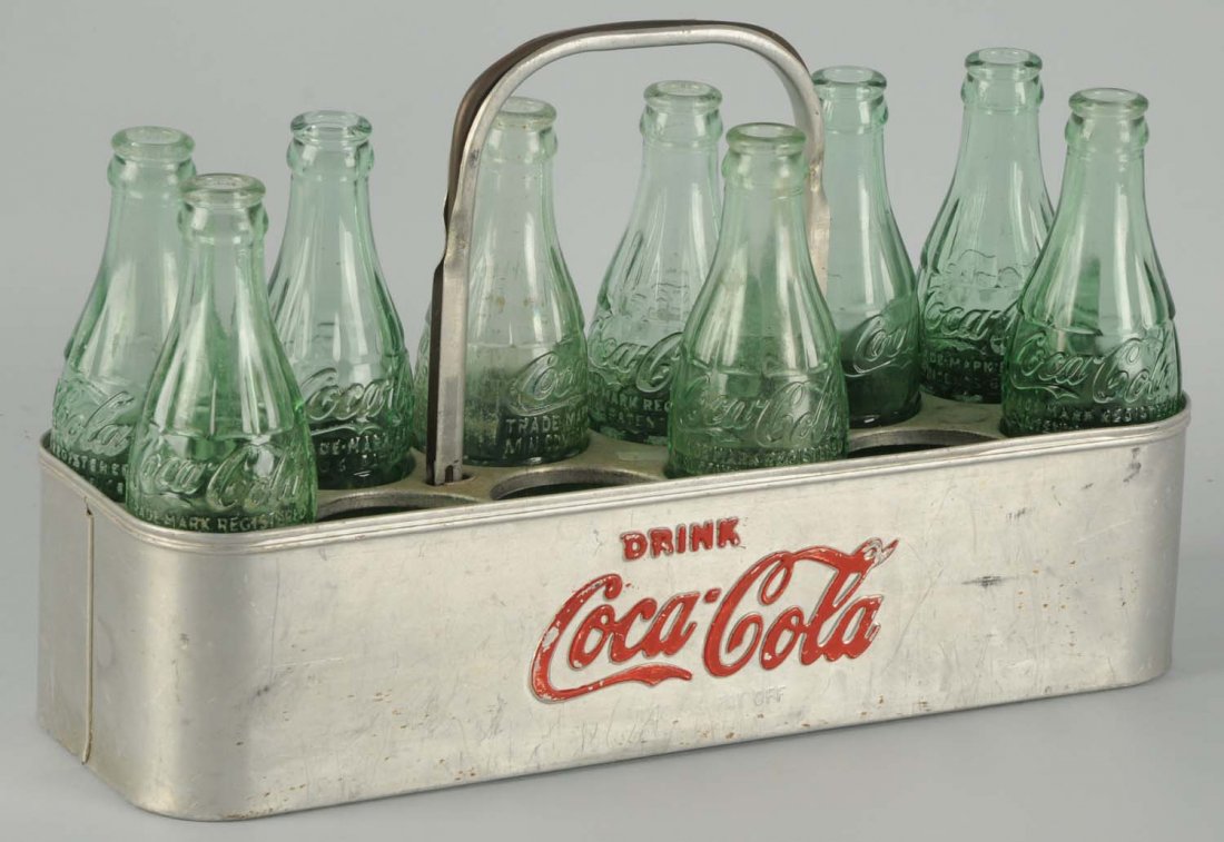 1940s-50s Coca-Cola Uncommon 12-Pack Carrier.: Aluminum with a few shallow dents and light overall wear Condition (Excellent). Size 14 - 1/2" L.