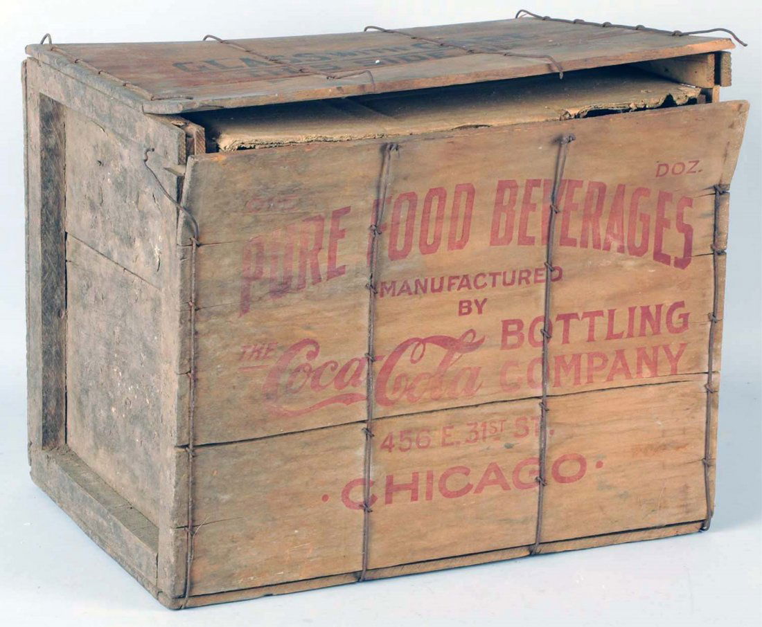 Rare Coca-Cola 12 Bottle Case.: Circa 1905 to 1910. Still retaining its cardboard interior dividers, box and lid. With a nice and strong stencil on two side with "Pure Food Beverages" wording. Light wear, with some soiling. Even the
