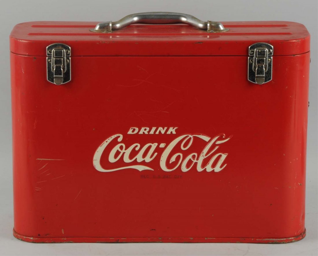 1950s Coca-Cola Airline Cooler.: Scratches, scuffs, paint chips, but less than average overall wear. Condition (Excellent). Size 17" x 12".