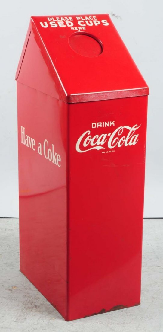 1940s-1950s Coca-Cola Used Cup Trash Can.: Totally original paint and so much stronger than what is normally found when you occasionally see one of these cans! Only minor base edge chips and light surface marks or scratches. Condition (Excelle