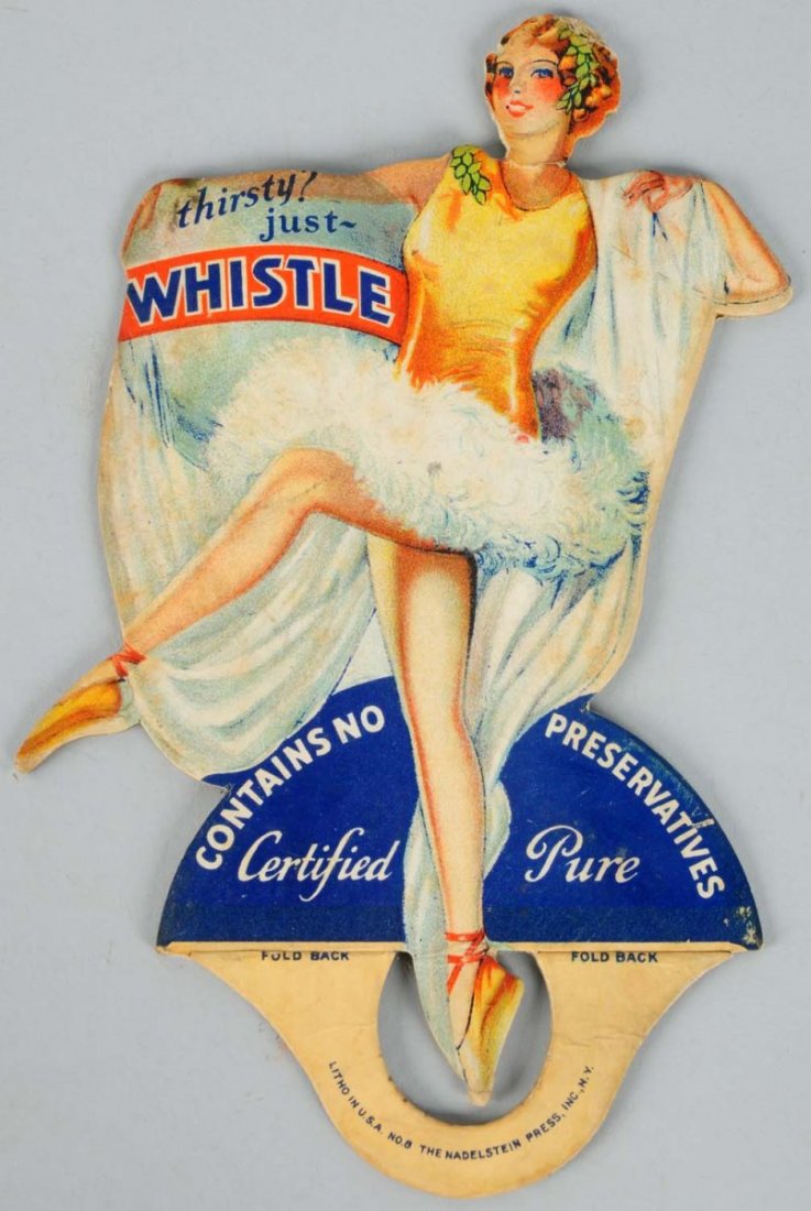 1920s-30s Whistle Bottle Topper.: A few bends and moderate soiling. Scarce item. Condition (Very Good). Size 8" T.
