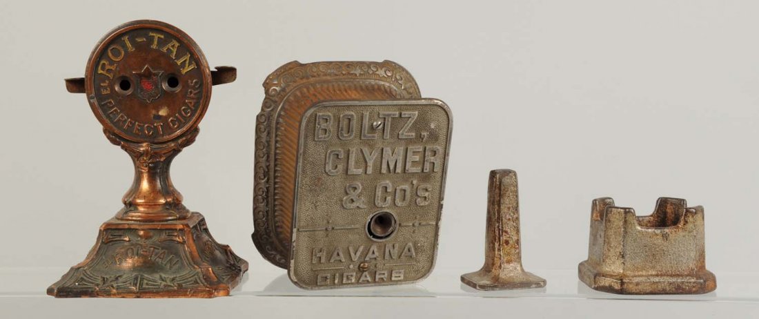 Lot of 3: Metal Items.: Includes one cigar cutter by Boltz Clymer, over-wound, one Roi-Tan Perfect For Cigar, works well, and one cast iron mortar and pestle by C.E. Potter. Condition (Excellent). Size Largest: 7 - 1/2" T.