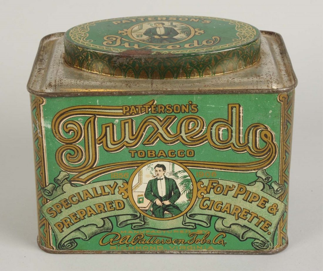 One Pound Tuxedo Tobacco Tin.: Light marks and wear and a few spots. Condition (Excellent). Size 6" L.