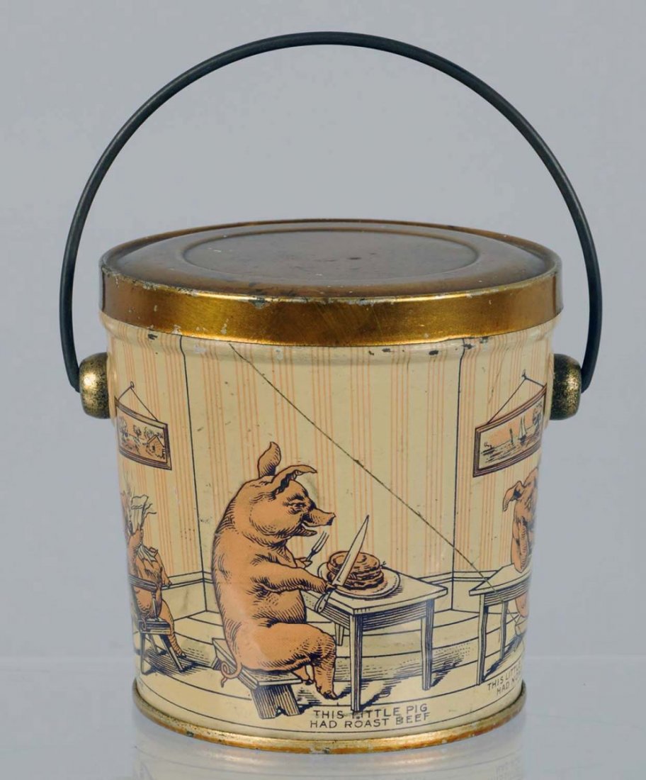 Three Little Pigs Candy Pail.: With bail handle and famous poem. Condition (Near Mint). Size 2 - 3/4" T.