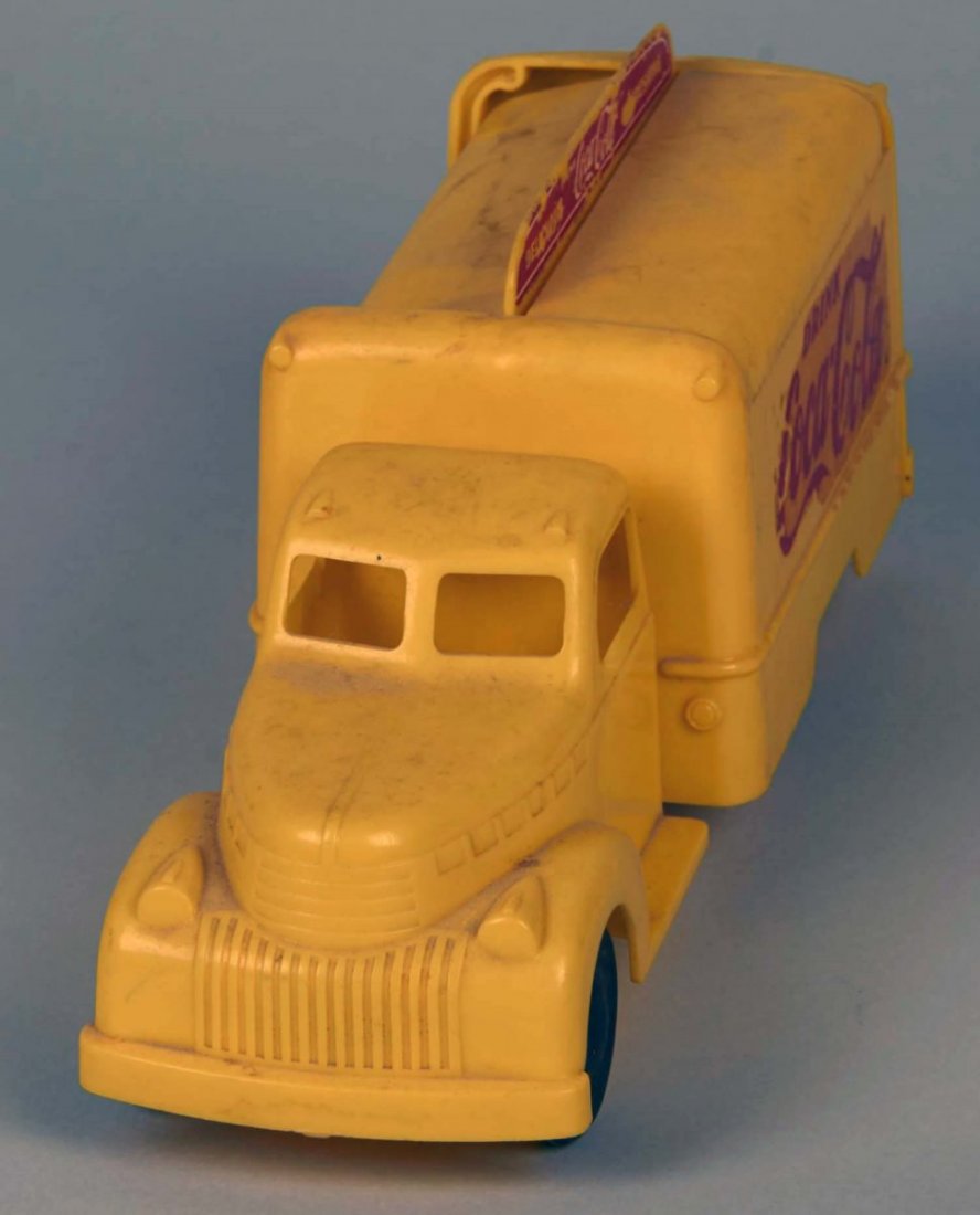 Lot Of 3 Coca Cola Delivery Trucks: Including 1 - 1940's Marx U.S.A. steel truck with original, worn paint, 1 - Streamlined 1940's Drink Coca Cola truck by Lincoln Toys of Canada w/12 wooden Coke crate "blocks", and 1 - 1950's Plastic C