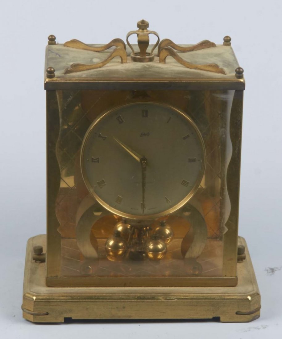 Schatz 1000 Day Mantle Clock In Brass Case: w/Plastic Sides, Aug. Schatz & Sohne Made In Germany, In Good Condition - 8.25" x 7.75" x 6" Condition Good Size 8.25" x 7.75" x 6"