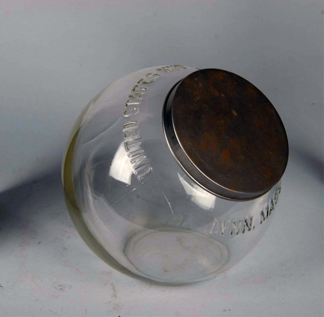 Lot Of 3: Clear Glass Jars: Including 1 - Lynn, Mass United States Nut Company with lid and 2 - National Biscuit Company "Uneeda Bakers" stackable jars. Condition (Excellent). Size 9" T.