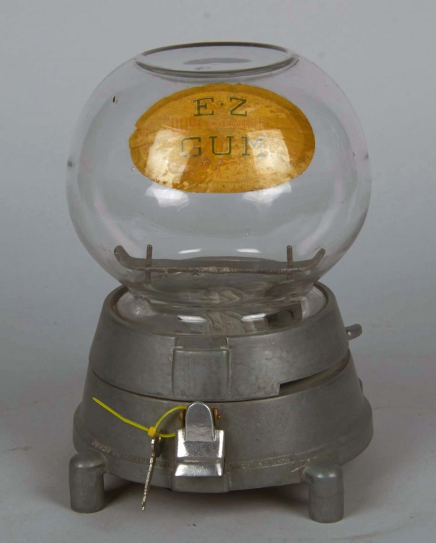 1 Cent Yu-Chu Countertop Gumball Vending Machine: c1920s w/ "EZ Durf Chewing Gum" decal, MFG. in Newark, NJ, Base embossed "Pat. June 2, 1925" Condition Near Mint Size 9-1/2" Includes Key.