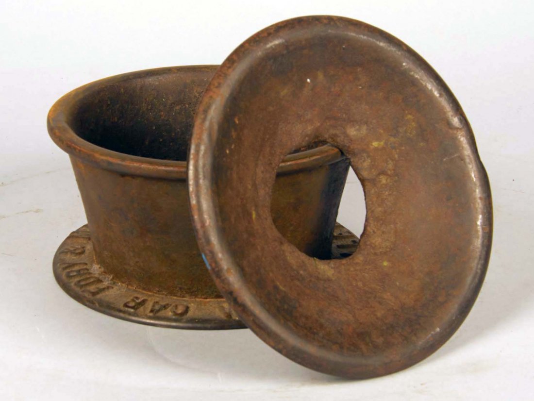 Winston Salem Cast-Iron Spittoon w/ Lid: base embossed "Winston-Salem N.C. Car Fdry & Mach. Co." c1890 Condition Very Good Size 8" x 4"