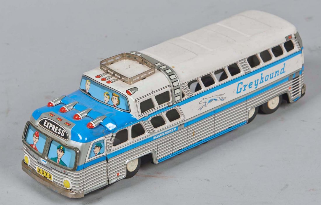 HS Japan Tin Litho Scenicruiser Greyhound Bus: By Harusame Mfg. Condition (Very good). Size 12-1/2" x 3" x 4"