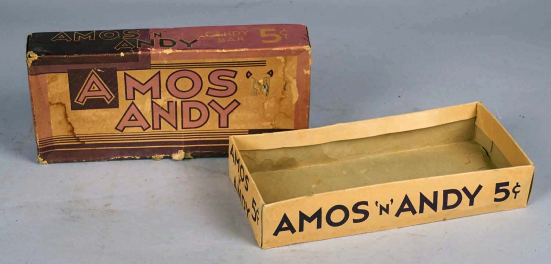 Original Amos 'N' Andy Candy Bar Box: 12 Bars 5 Cents, Williamson Candy Co. Chicago San Francisco Brooklyn, Some staining, damage Condition Fair Size 11.5" x 5" x 2"