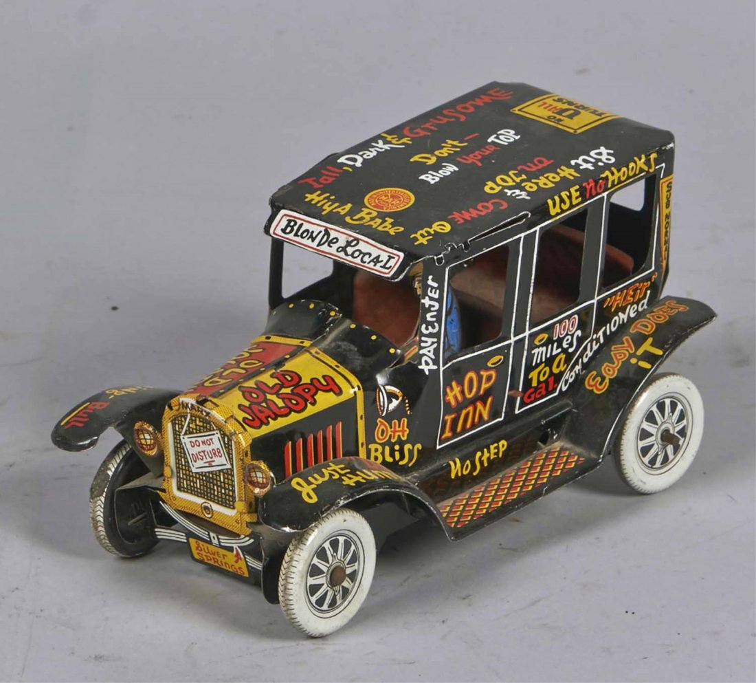 Marx Toys Tin Litho "Old Jalopy" Wind-Up Toy: Has driver. Condition (Very good). Size 7" x 3-1/4" - 4"