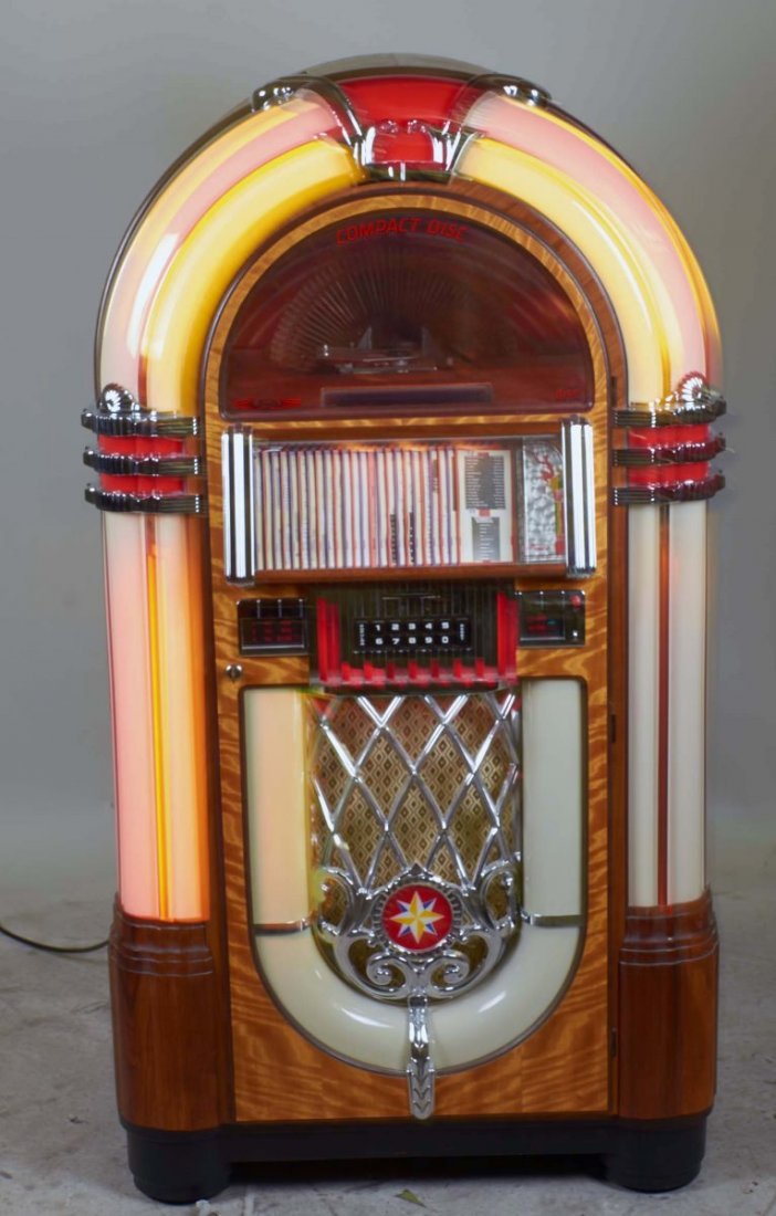 Coin-Op Antique Apparatus Compact Disc Jukebox: Model RB-8CD Serial No. 50222, Not Playing with Front Key Condition Excellent Size 27" x 60" x 32"