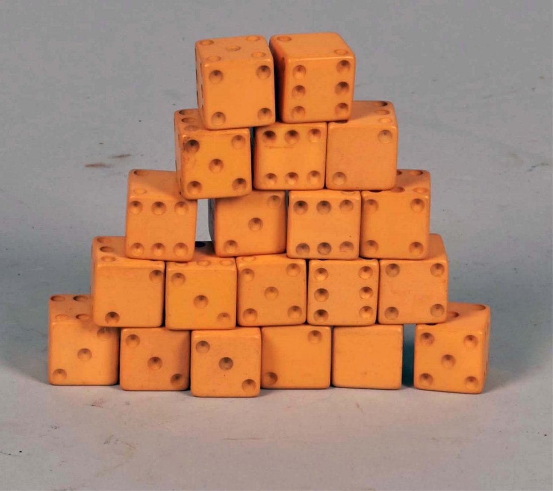 Large Lot Of Unfinished Dice.: Possibly from S.F. Card Co., Most holes are drilled (some are not), but the dice are all uncolored. Condition (Excellent). Size Approx. 1".