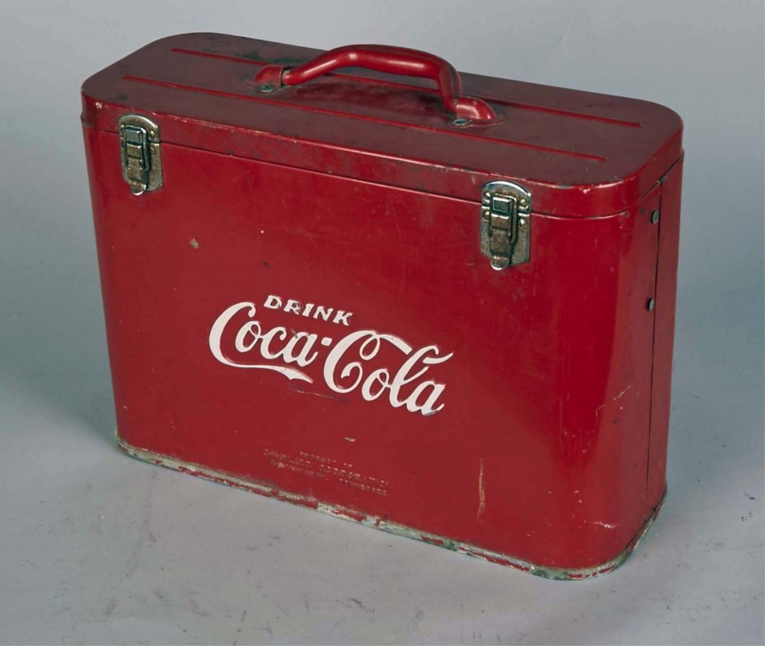 Drink Coca Cola Cavalier Brand Airline Cooler: Circa 1940s-50s. Bottom is intact. Condition (Good). Size 17" x 6" x 13"