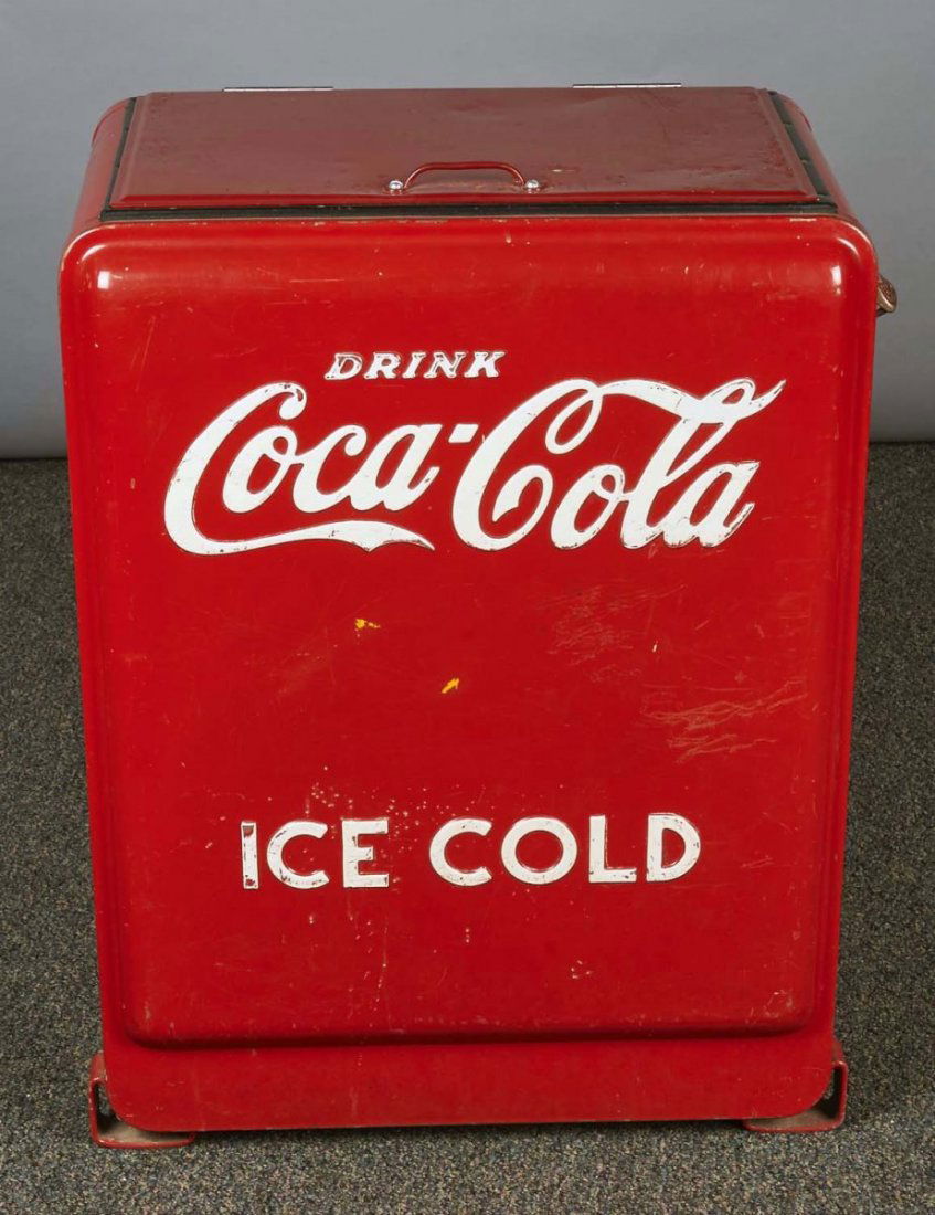 Drink Coca Cola Service Station Market Ice Chest: With open side for bottle crate storage and bottle cap opener. Original. Condition (Very good). Size 26" x 17" x 34"