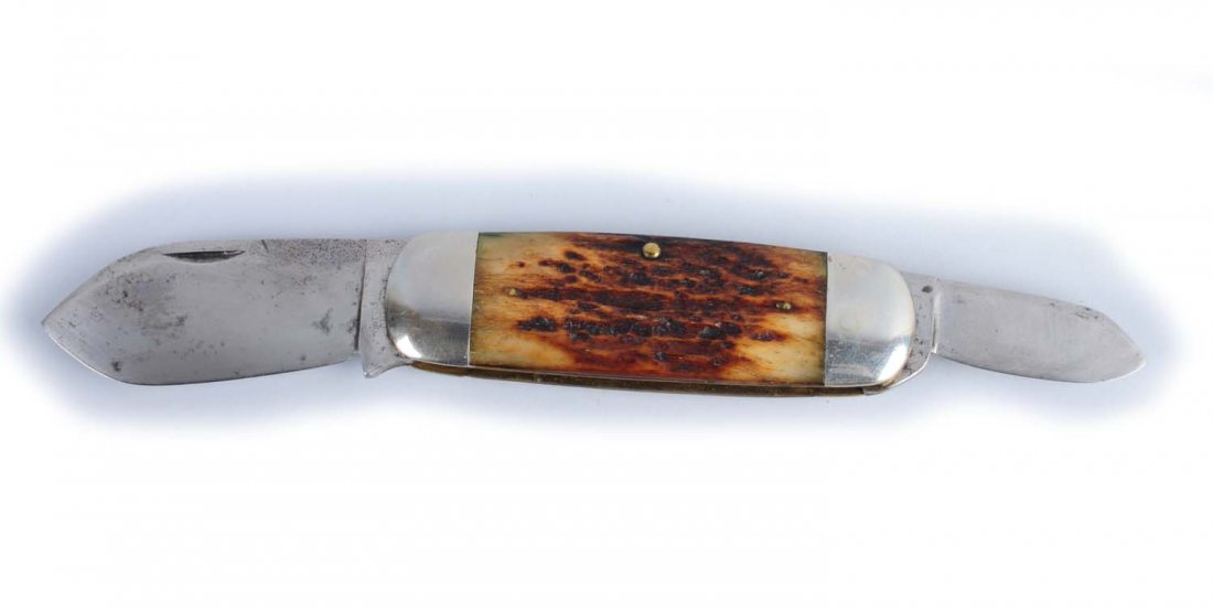 Cattaraugus Knife.: 4" No. 22929 two-blade "Sunfish" handled in worm groove bone. Scales are perfect. Master blade has strong snap in both open and close direction while the pen blade is "slow" in closing. Circa 1925 - 1
