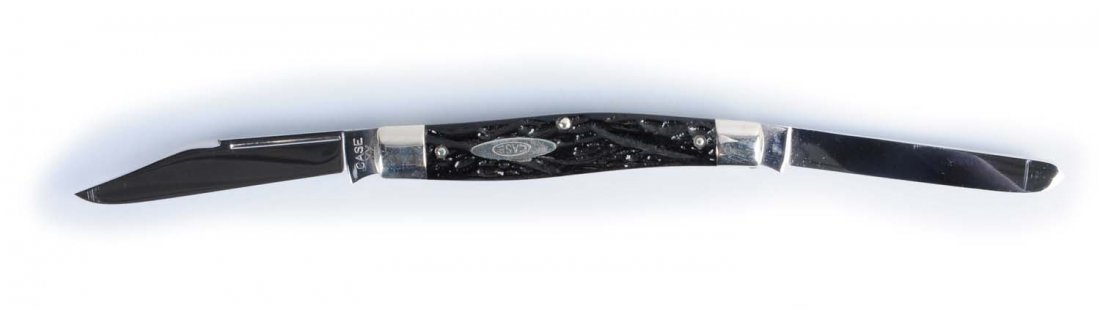 Case Knife.: Case XX 4 - 1/4" No.6275 SP long pull two-blade serpentine double acting jack knife handled in rough black. Circa 1940 - 1950. Condition (Near Mint).