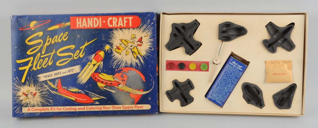 Handy-Craft Space Fleet Casting Set.: Includes very colorful original box, box does have some creasing and edge wear. Box does have insert and includes six casting molds for individual paint containers and some casting powder, extra airpl